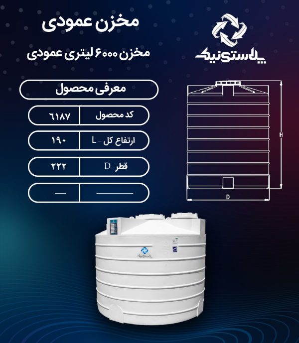 منبع آب 6000 عمودی کوتاه پلاستیکی پلی اتیلن